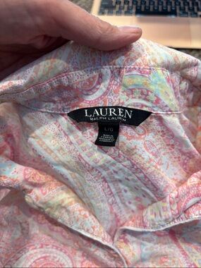 Lauren Ralph Lauren Paisley Floral Blouse Large Boho Lightweight Top Pink Multi